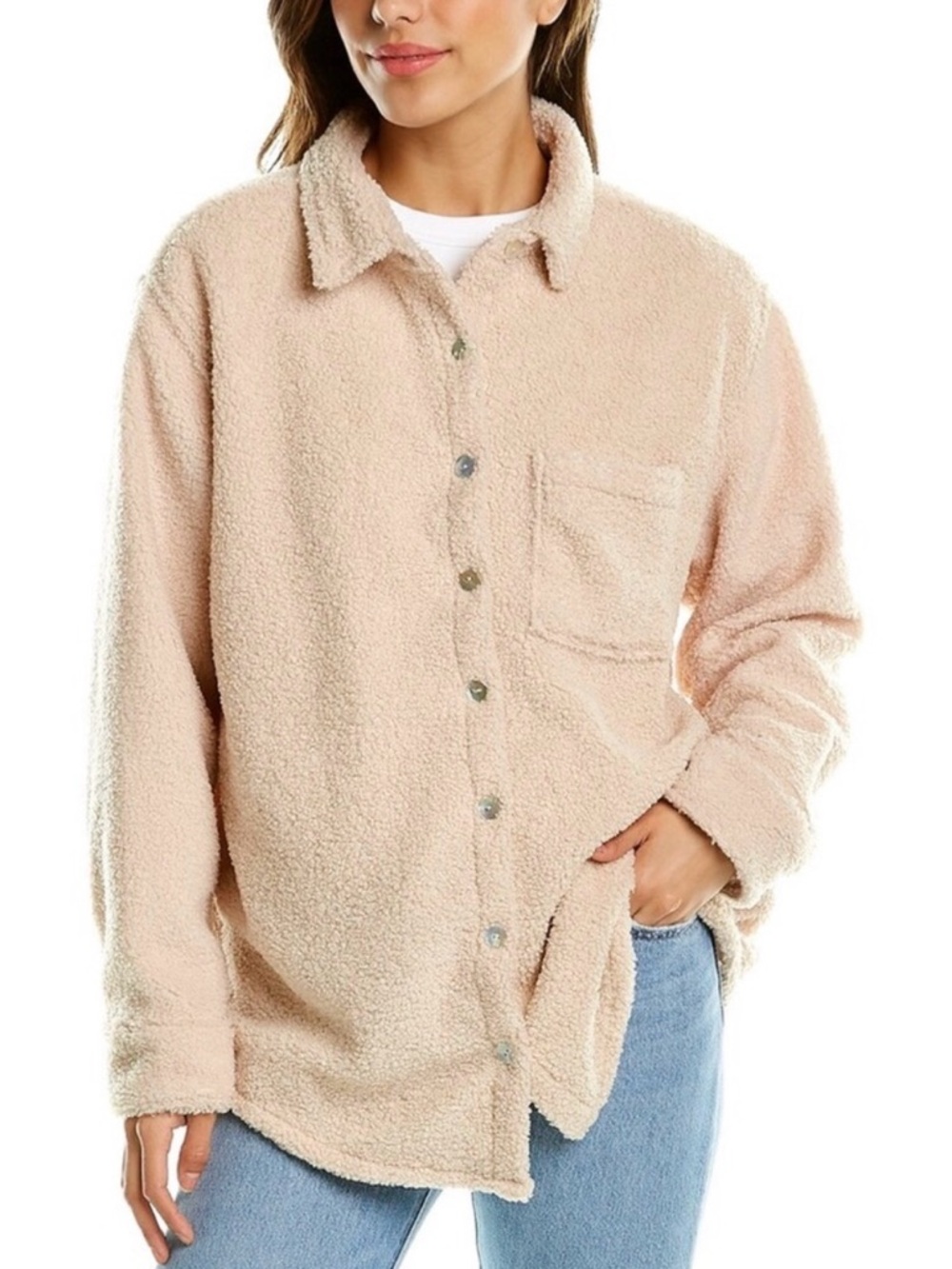 DONNI. Sherpa blouse jacket Plush Button-Up Jacket - cream size M NWT